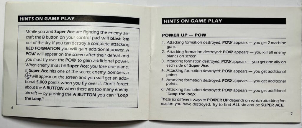 1942 for NES by Capcom manual pages 6 and 7 hints
