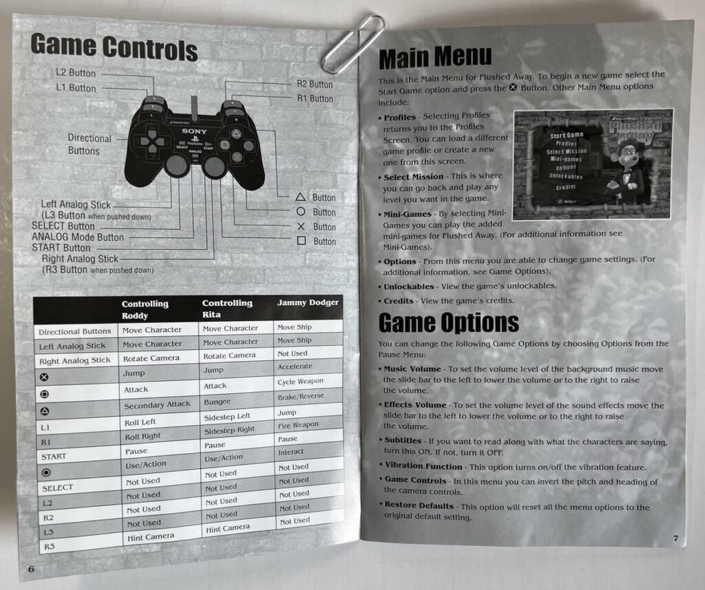 Flushed Away for Playstation 2 Manual Pages 6 and 7