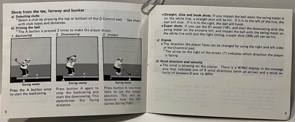 Golf for NES instruction booklet - Pages 5 and 6