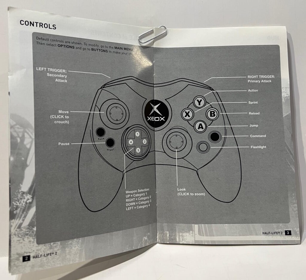 Half-Life 2 Xbox Manual Page 2 and Page 3 Controls